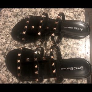 Gladiator sandals with gold stones on the straps